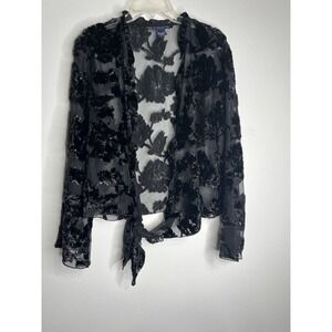 Catherine Stewart Womens Black Wrap Tie Front Blouse Cardigan Large Rayon Blend